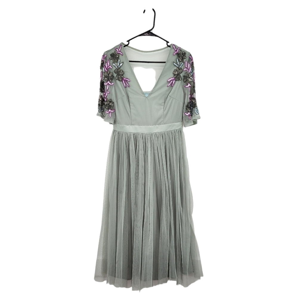 Maya Deluxe Women's Embellished Tulle Sleeve Midi Tulle Dress - 4